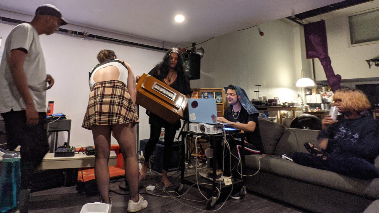 Five members from Unit 2 and Tea Base having a music session