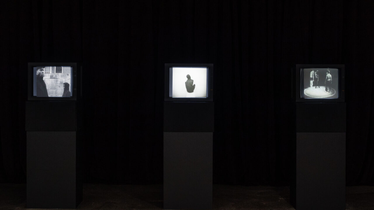 Image of installation art. Videos by artist Wendell Bruno