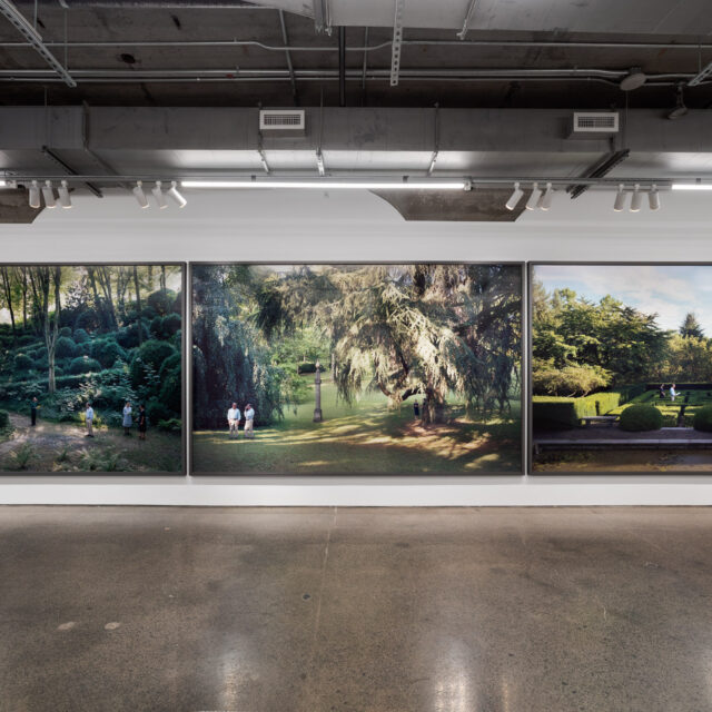 Jeff Wall triptych - exhibition view at MOCA